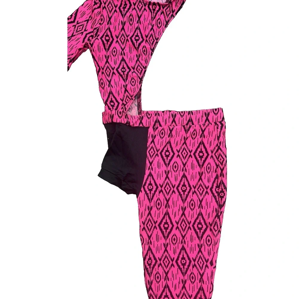 Weissman One Leg Arm Dance Costume Size M Hot Pink Black Cutout Biketard Unitard